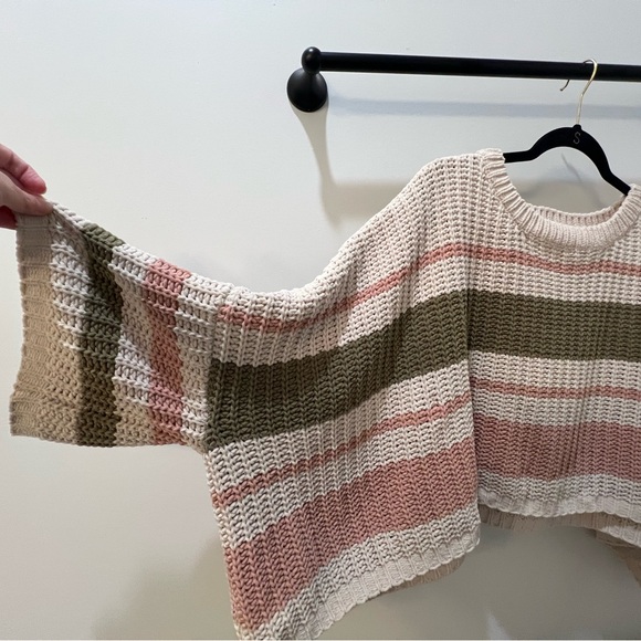 POL Striped Chenille Sweater - Pink, Olive, Cream, size Small - Picture 3 of 5